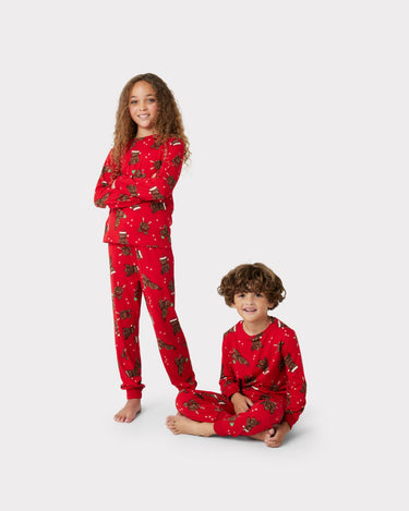 Kids' Red & White Christmas Cockapoo Print Long Pyjama Set